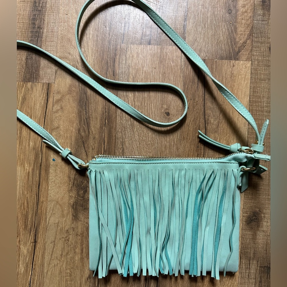 Blue fringe crossbody purse